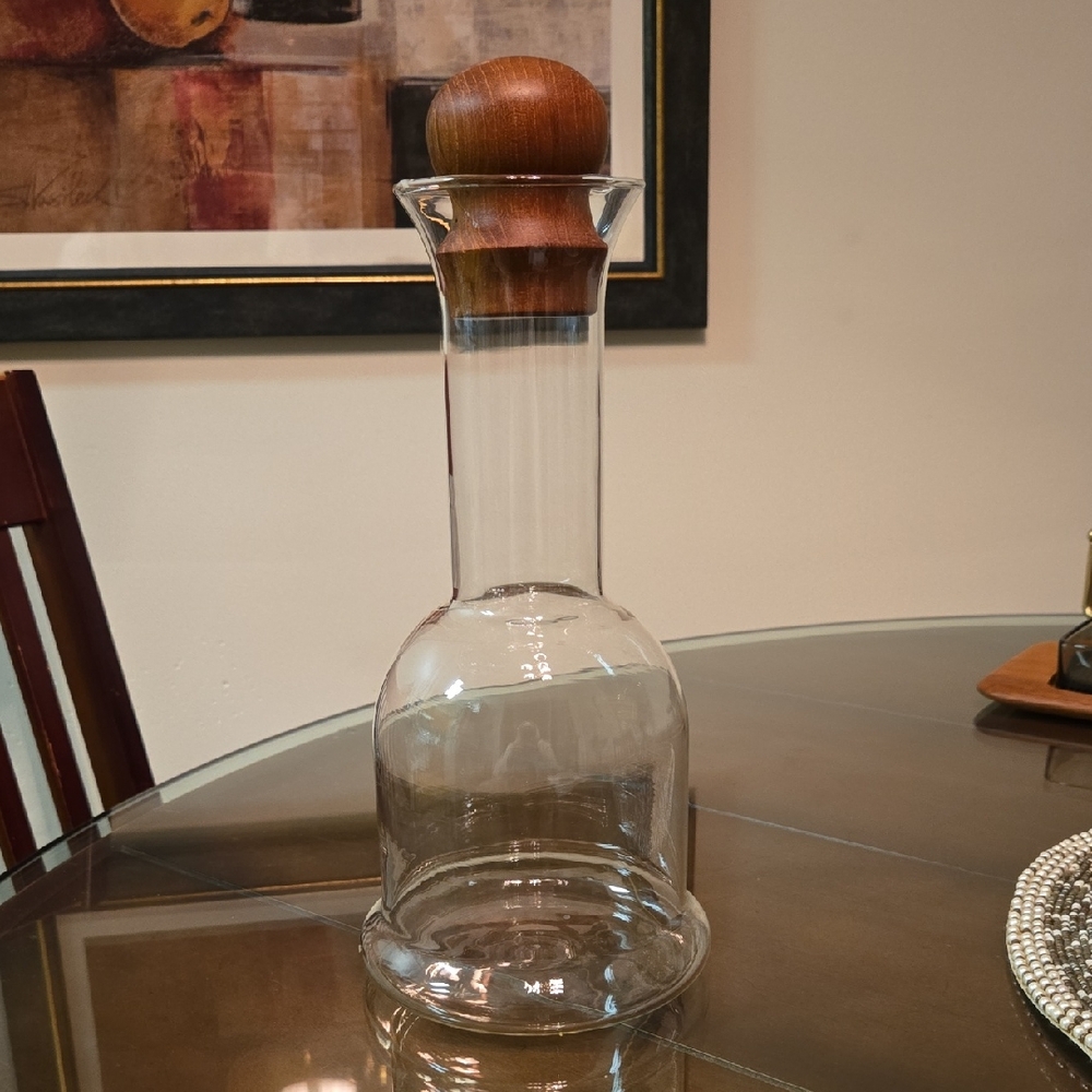 Vintage DANSK Clear Glass Carafe with Teak Wooden Stopper